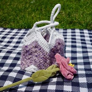 Handcrafted Purple and White Crochet Bag
